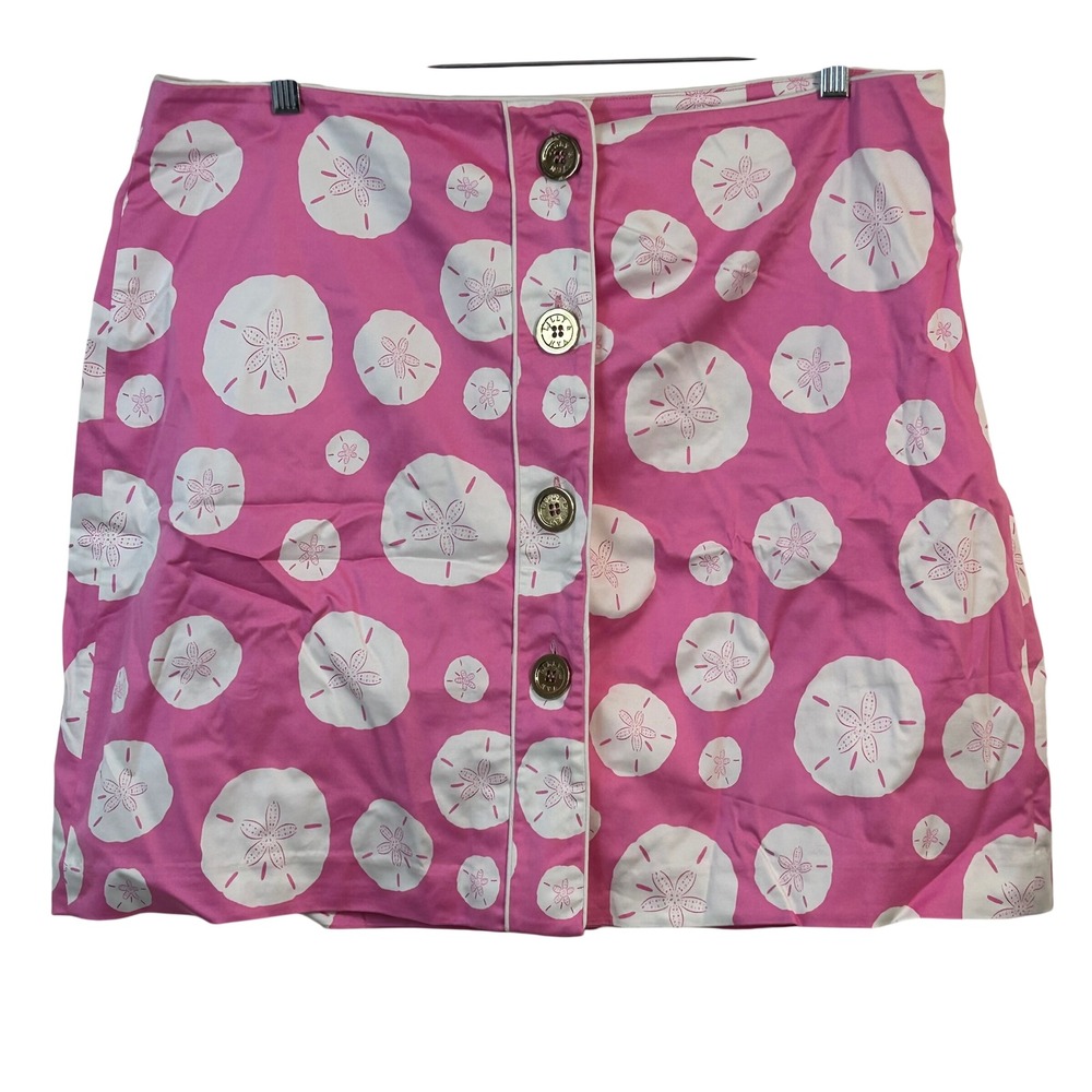Lilly & Van Pink Sand Dollar Print Button Front Mini Skirt Plus‎ Size 20W